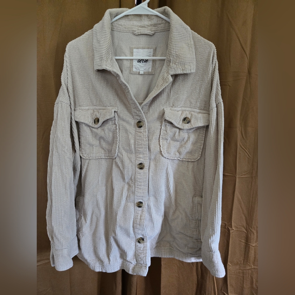 Aerie Corduroy Button Down Shacket XXL Cream